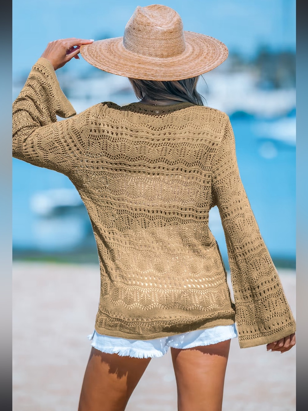 Cupshe Beige Crochet Drawstring Swim Coverup - Picture 13 of 15